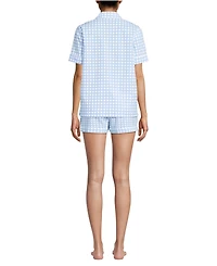 Lands' End Women's Cotton Poplin 2 Piece Pajama Set - Short Sleeve Top and Shorts