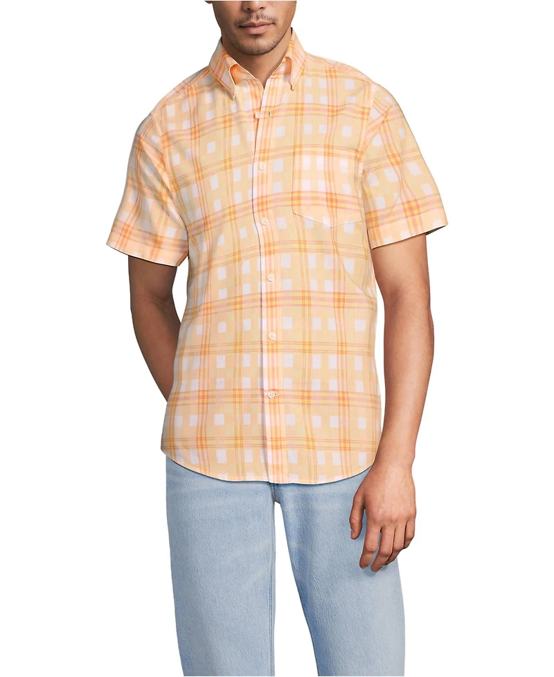 Lands' End Men's Traditional Fit Short Sleeve Madras Shirt