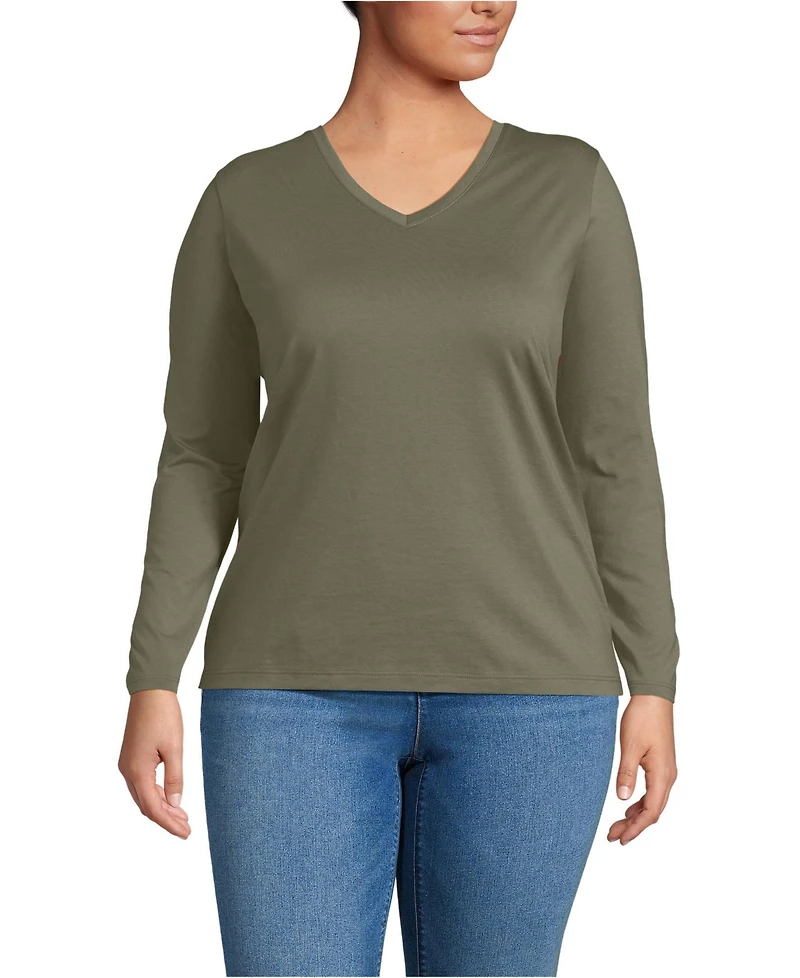 Lands' End Plus Relaxed Supima Cotton Long Sleeve V-Neck T-Shirt
