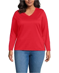 Lands' End Plus Relaxed Supima Cotton Long Sleeve V-Neck T-Shirt