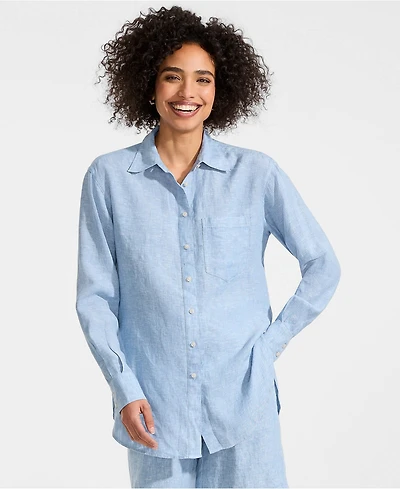 Lands' End Women's Linen Oversized Button Front Shirt