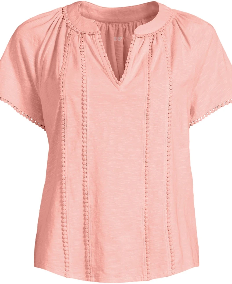 Lands' End Women's Slub Short Sleeve Notch Neck Top
