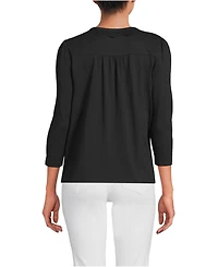 Lands' End Women's 3/4 Sleeve Slub V-neck Lace Trim Top