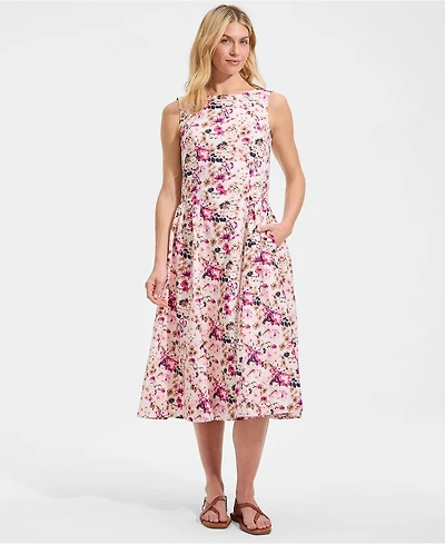 Lands' End Women's Poplin Boatneck Midi Dress