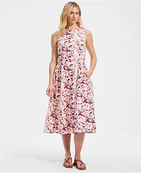 Lands' End Women's Poplin Boatneck Midi Dress