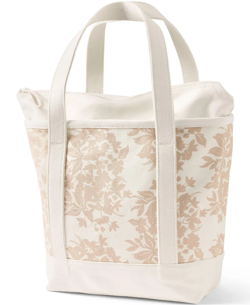 Lands' End Medium Print 5 Pocket Zip Top Canvas Tote Bag