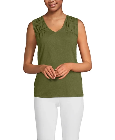 Lands' End Women's Linen Blend Smocked Flowy Tank