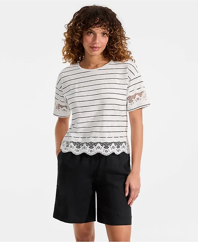 Lands' End Petite Short Sleeve Slub Jersey Cutwork T-Shirt