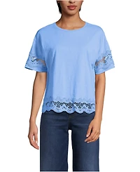 Lands' End Petite Short Sleeve Slub Jersey Cutwork T-Shirt