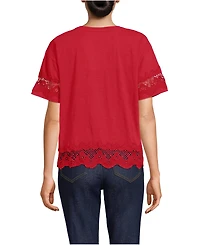Lands' End Women's Short Sleeve Slub Jersey Cutwork T-Shirt