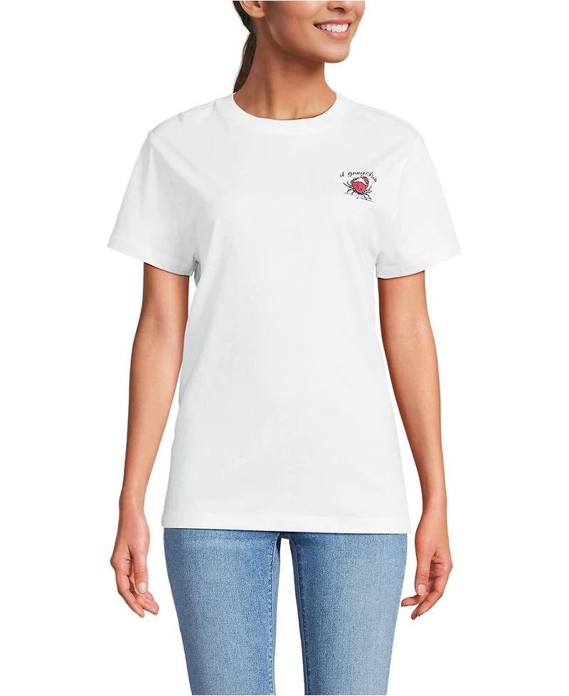 Lands' End Women's Short Sleeve Crew Neck Graphic T-Shirt