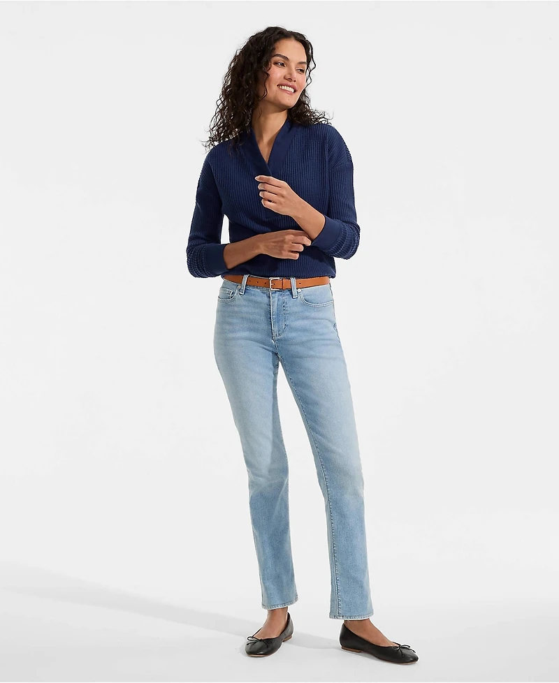Lands' End Women's Long Sleeve Waffle Shawl Collar Henley