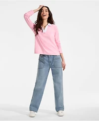 Lands' End Women's Lightweight Denim High Rise Relaxed Straight Pull On Pocket Jeans