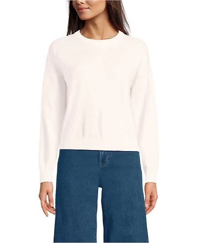 Lands' End Women's Cotton Wedge Crew Neck Sweater