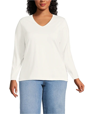 Lands' End Plus Relaxed Supima Cotton Long Sleeve V-Neck T-Shirt
