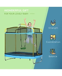 Qaba 3-In-1 Trampoline for Kids, 6.9' Kids Trampoline with Net, Light