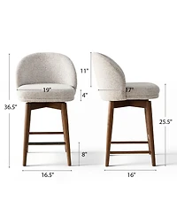 Maison Boucle 25.5" Swivel Counter Height Stools with Solid Wood Legs Set of 2
