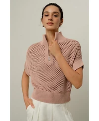 Lilysilk Women's Toscana Pointelle Knit Half-Zip Sweater