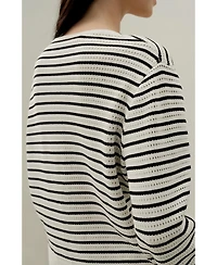 Lilysilk Women's Toscana Striped Pointelle Cardigan