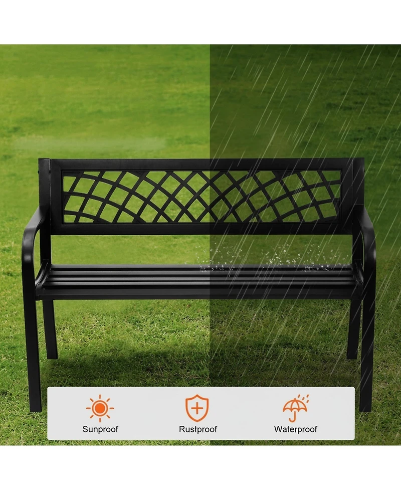 Gouun Metal Outdoor Patio Bench with Armrests and Backrest