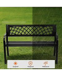 Gouun Metal Outdoor Patio Bench with Armrests and Backrest