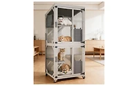 Zeus and Ruta Large Outdoor Cat Enclosure Catio With Wheels Multi Level Wooden Cat House With Platforms Lockable Doors