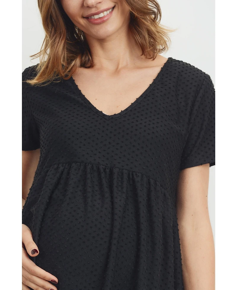 Hello Miz Maternity Swiss Dot V-Neck Empire Waist Short Sleeve Top