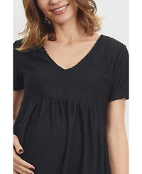 Hello Miz Maternity Swiss Dot V-Neck Empire Waist Short Sleeve Top