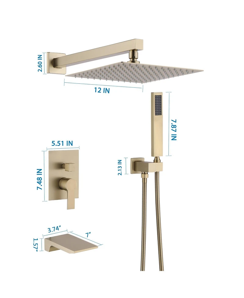 Busdays Brushed Luxury Shower System, Rain Shower Head and Handheld Combo, Wall Mounted with Valve