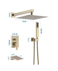 Busdays Brushed Luxury Shower System, Rain Shower Head and Handheld Combo, Wall Mounted with Valve