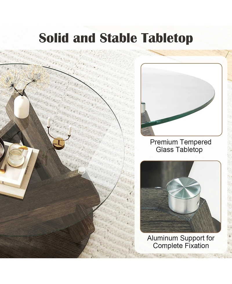 Slickblue Round Glass Coffee Table Modern Center Table