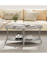 Slickblue Oval Coffee Table 2 Tier Storage Shelf