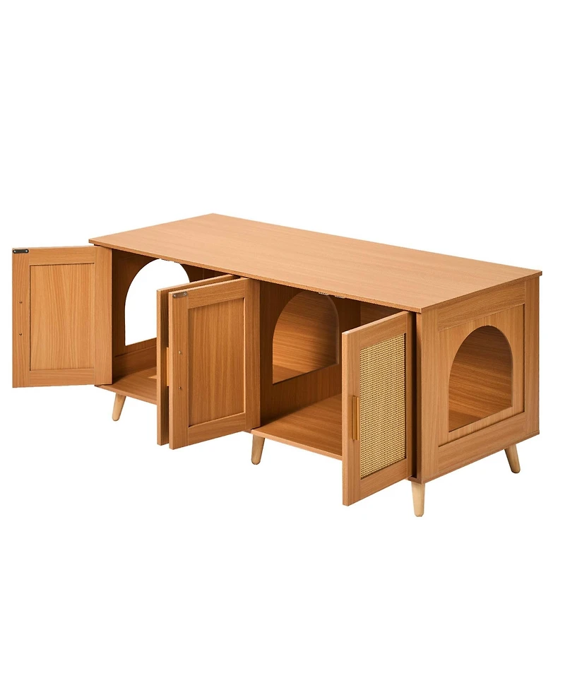 Aostirmotor Wooden Cat Litter Box Enclosure Furniture Hidden for 2 Cats, Indoor Litter Box Cabinet