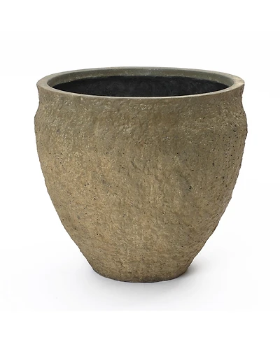 LuxenHome Dia Concrete Large Round Planter Pot, Rustic Textured Pot with Drainage Hole, Indoor Outdoor Plant Pot for Home Garden Patio