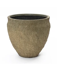 LuxenHome Dia Concrete Large Round Planter Pot, Rustic Textured Pot with Drainage Hole, Indoor Outdoor Plant Pot for Home Garden Patio
