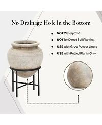 LuxenHome Dia Large Planters for Indoor Plants, Indoor Plant Pots with Stand, Distressed Cachepot for Living Rooms, Entryway, Office