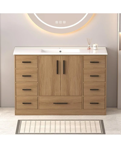 Sillysis Bathroom Vanity with Resin Sink, Soft Close Doors, 9 Storage Drawers and Mdf Cabinet, Transitional Modern Design