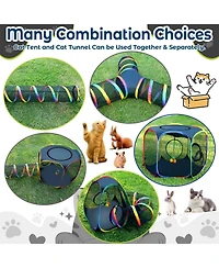 Zeus and Ruta Portable Cat Enclosure 7-in-1 Outdoor Catio Tent Tunnel Foldable Playpen Indoor Storage Bag Rainbow