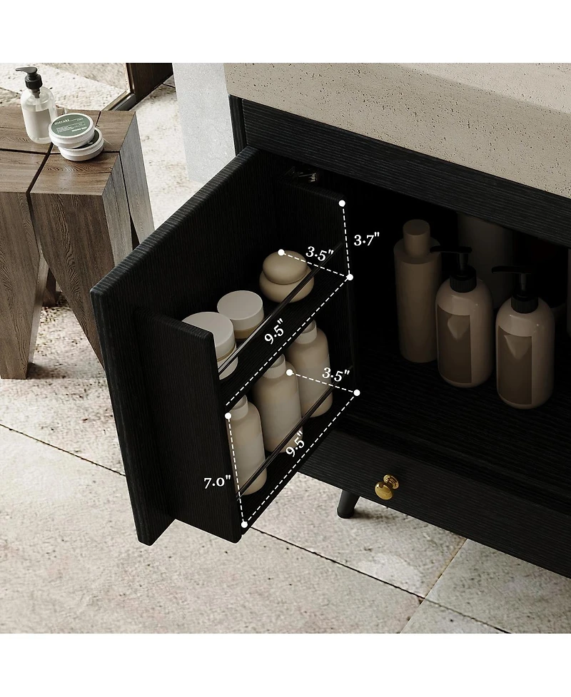 Sillysis 30" Freestanding Bathroom Vanity with Walnut Faux Marble Top, Ceramic Sink, Soft Close Storage for Small Bathrooms