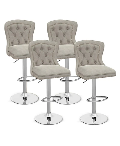 Gymax 4 Pcs Dutch Velvet Bar Stool w/ Footrest Electroplated Metal Base and Anti-Slip Ring