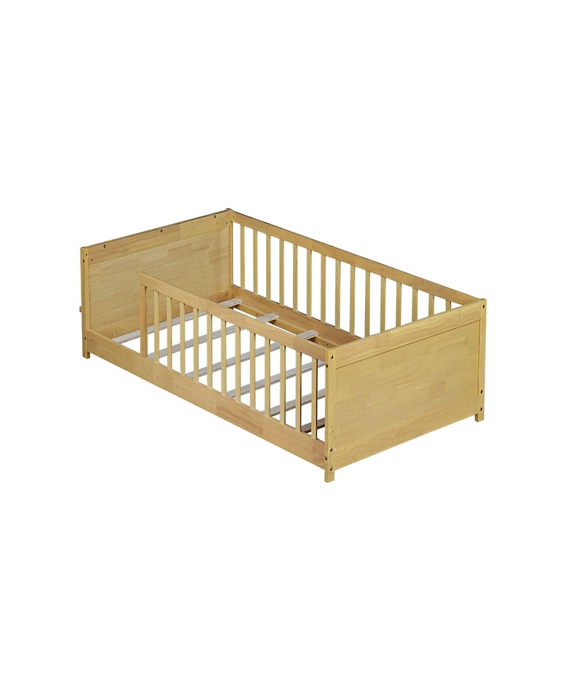 Clihome Twin size Floor Platform Bed with Built-in Book Rack
