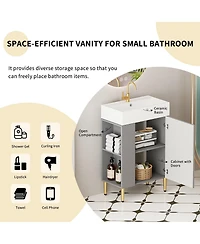 Sillysis Small Bathroom Vanity with Ceramic Sink, Modern Wood Base, Soft Close Door and Open Shelves for Compact Spaces