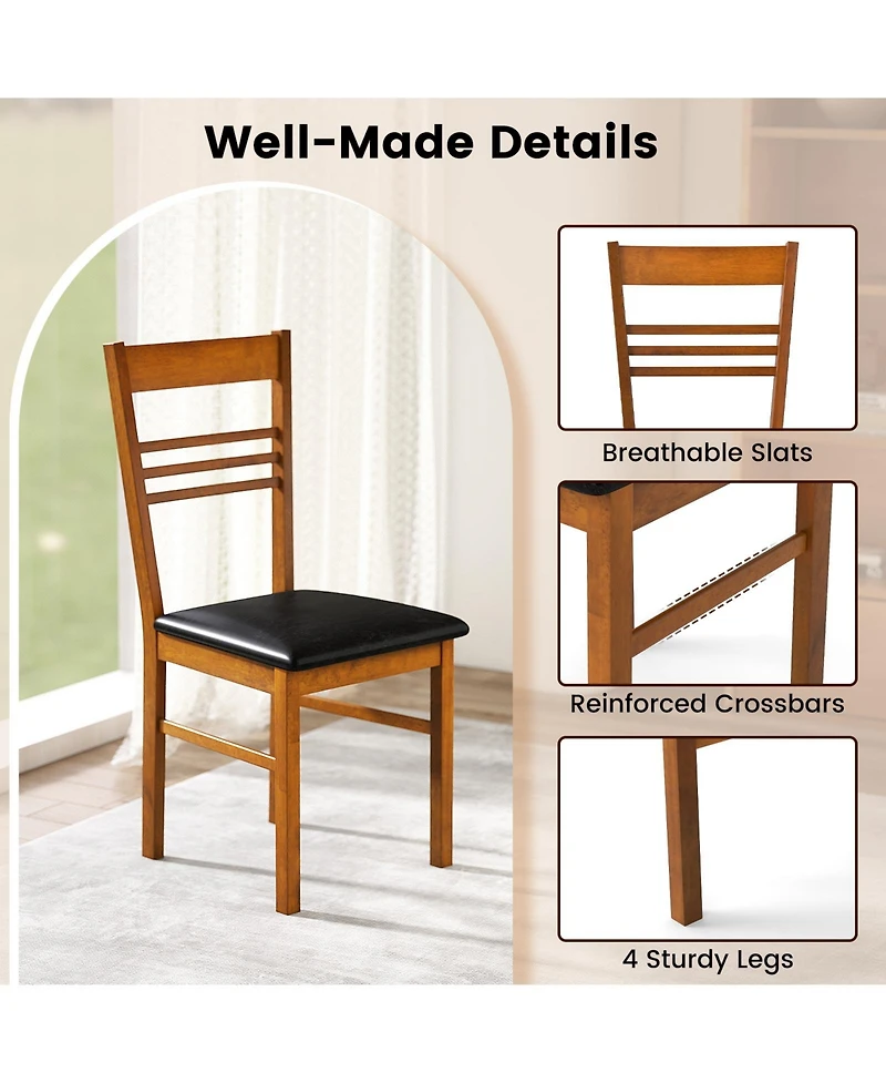Gymax Wood Dining Chairs Set of 2 w/Rubber Frame Padded Seat and Slatted Backrest