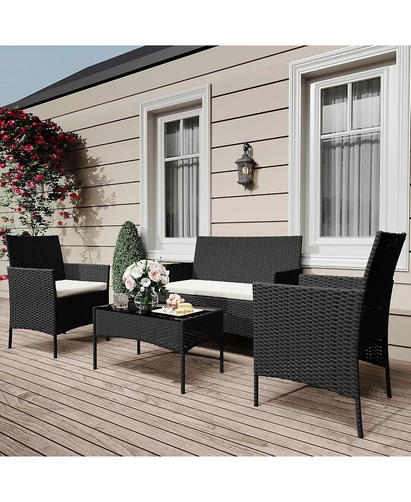 gaomon 4-Piece Outdoor Pe Rattan Patio Furniture Set, Conversation Set with Coffee Table, Garden, Porch & Balcony