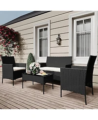 gaomon 4-Piece Outdoor Pe Rattan Patio Furniture Set, Conversation Set with Coffee Table, Garden, Porch & Balcony