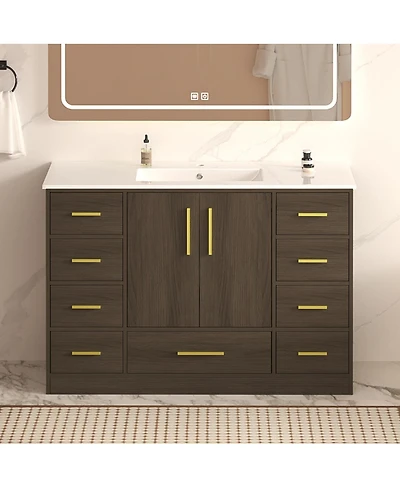 Sillysis Bathroom Vanity with Resin Sink, Soft Close Doors, 9 Storage Drawers and Mdf Cabinet, Transitional Modern Design