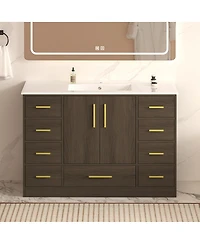 Sillysis Bathroom Vanity with Resin Sink, Soft Close Doors, 9 Storage Drawers and Mdf Cabinet, Transitional Modern Design