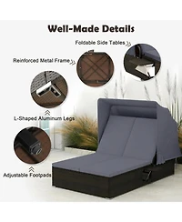 Gouun Double Patio Chaise Lounge with Retractable Canopy and Folding Trays