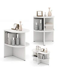 Gymax 2PCS Half Round Side Table 2-tier Wooden Nightstand with Open Storage Shelves