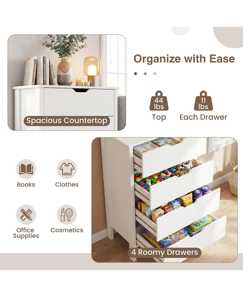 Gymax 4-Drawer Dresser Nightstand w/Handles Anti-Tipping KitsandDeep Drawers for Bedroom